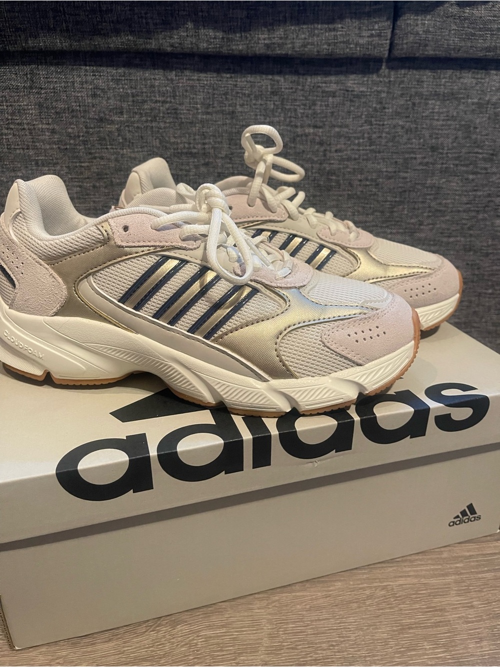 adidas Women's Chunky Sneakers in Light Pink, Cream and Black Stripes